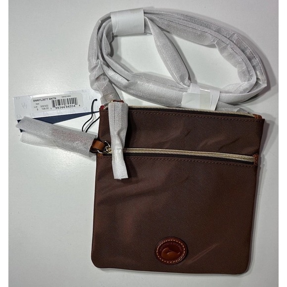 Dooney & Bourke Brown Nylon Double Zip Crossbody Shoulder Bag Purse New - Picture 1 of 12
